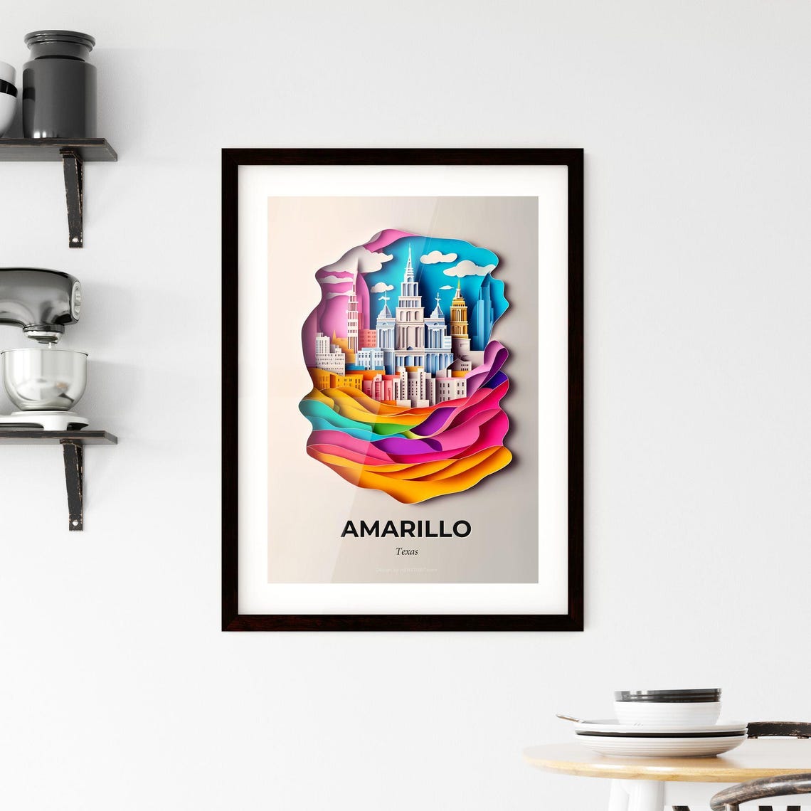 Amarillo Texas Skyline Colorful Rainbow Paper Cut Art Poster - Image 2