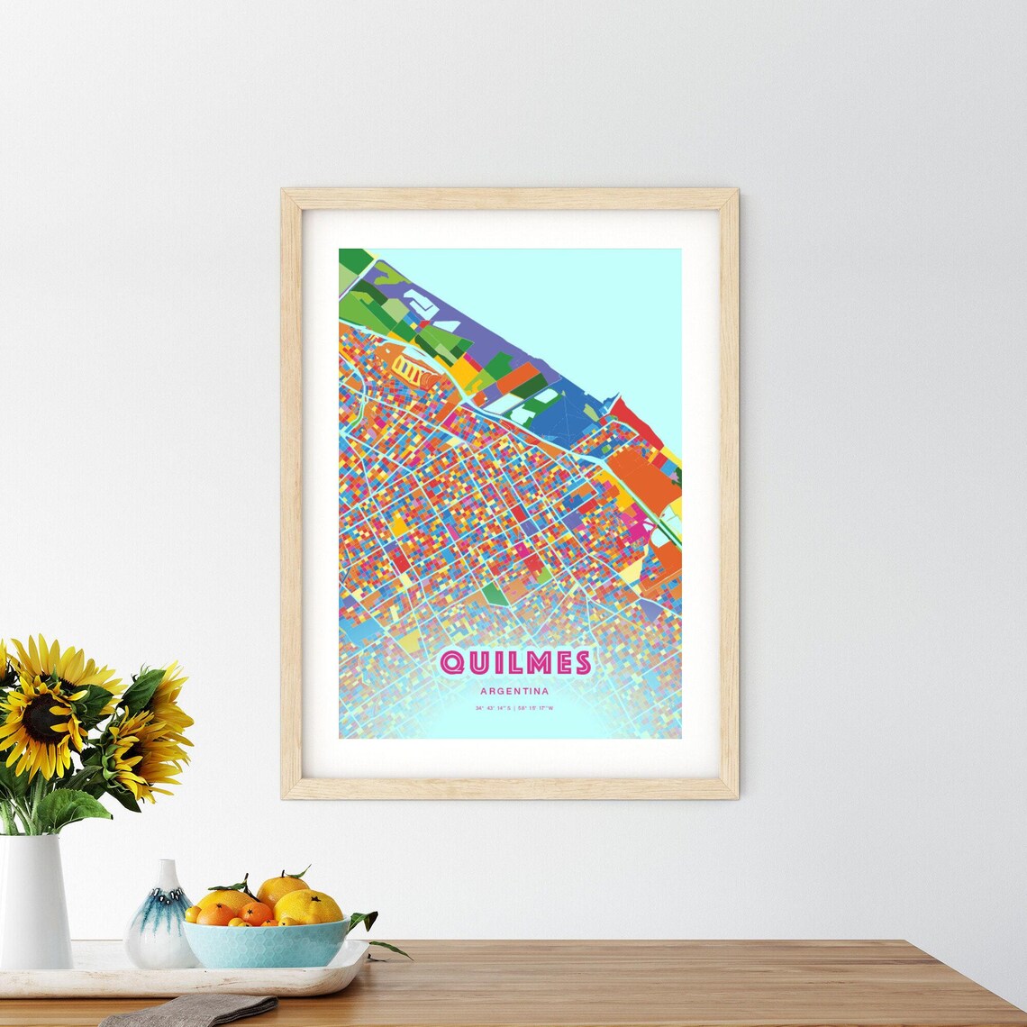 Quilmes Argentina Bold Crazy Colorful Mosaic City Map Poster - Image 2