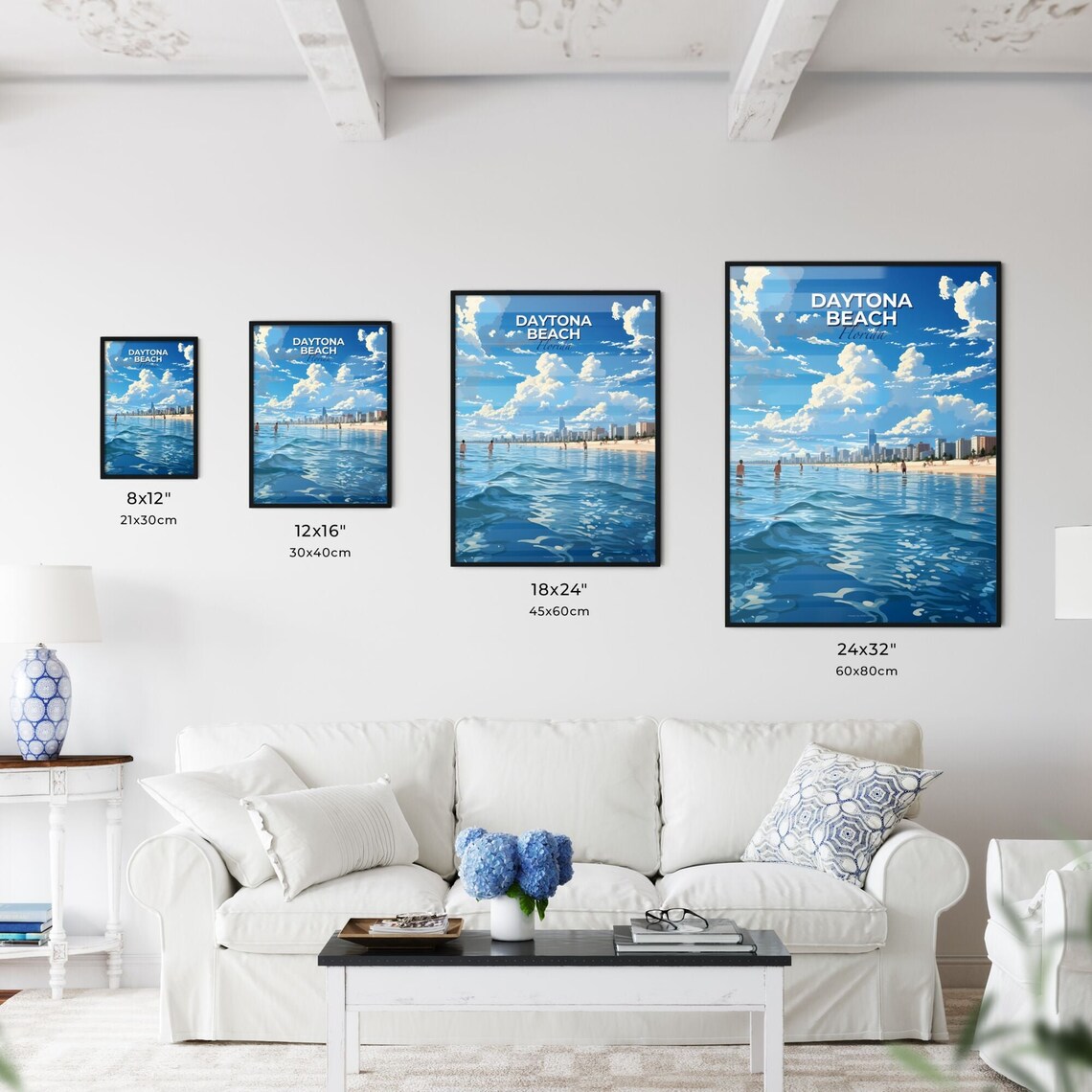 Daytona Beach Florida Ocean Waves and City Skyline Travel Poster - Image 3