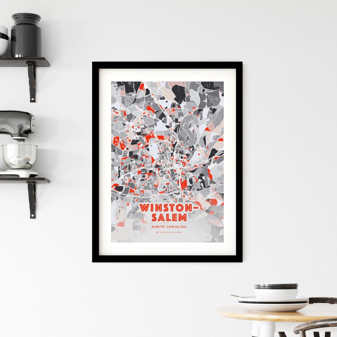 Winston-Salem North Carolina Modern Expressive Red Gray City Map Art Poster - Image 2