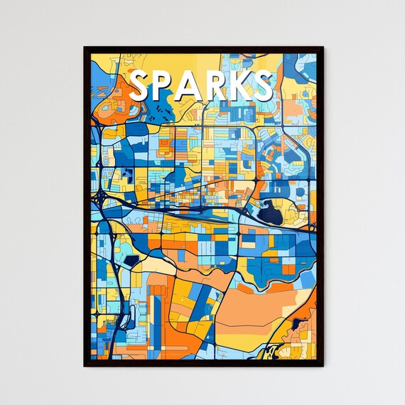 Vibrant Colorful City Map Art of Sparks Nevada Poster for Home