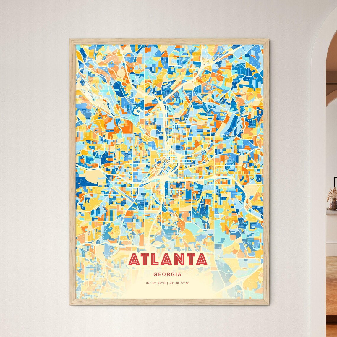 Historic Atlanta Georgia Vibrant Blue Orange City Map Art Poster