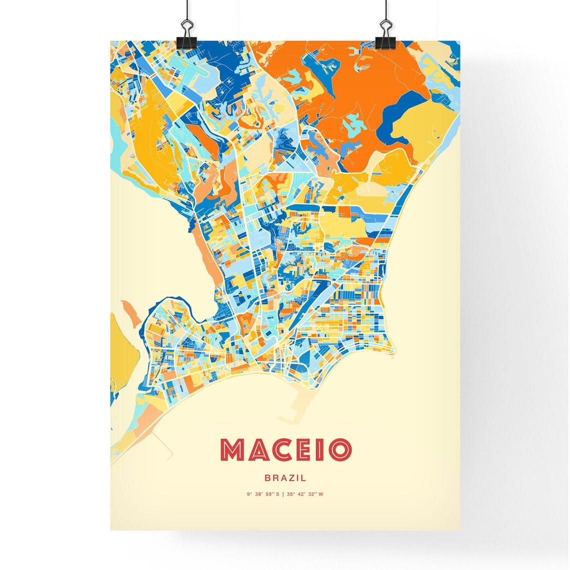 Maceio Brazil Colorful Blue Orange Modern City Street Map Poster - Image 3