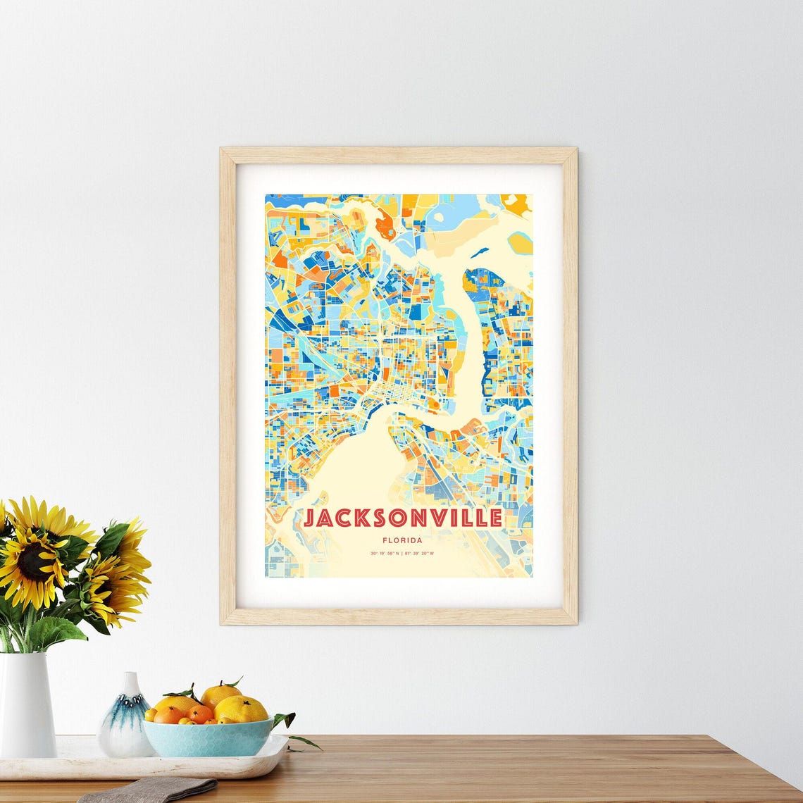 Jacksonville Florida Colorful City Map Art Coordinates Poster - Image 2