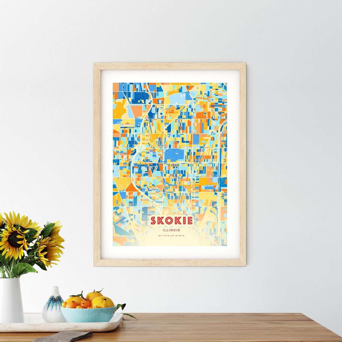 Abstract Skokie Illinois Modern Colorful City Street Map Art Poster - Image 2
