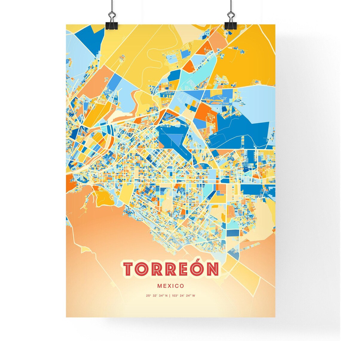 Abstract Torreon Mexico Modern Colorful City Street Map Art Poster