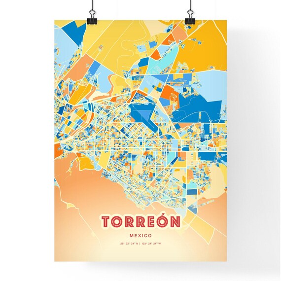 Abstract Torreon Mexico Modern Colorful City Street Map Art Poster
