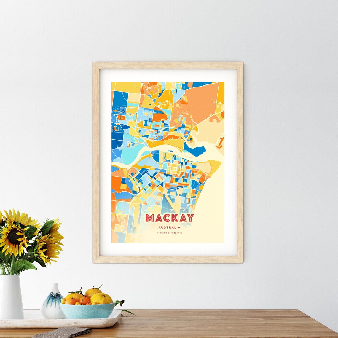 Mackay Australia Colorful City Map Poster Blue Orange Queensland Decor - Image 2