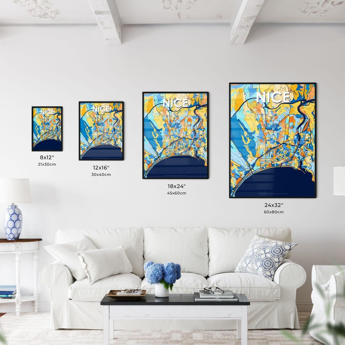 Nice France Riviera Colorful Blue Orange City Map Art Poster - Image 3