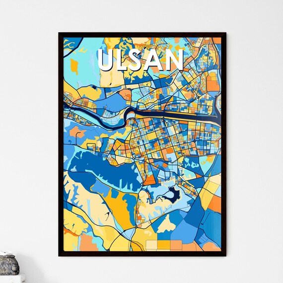 Ulsan South Korea Blue Orange City Map Poster Bold Modern Street Grid Art