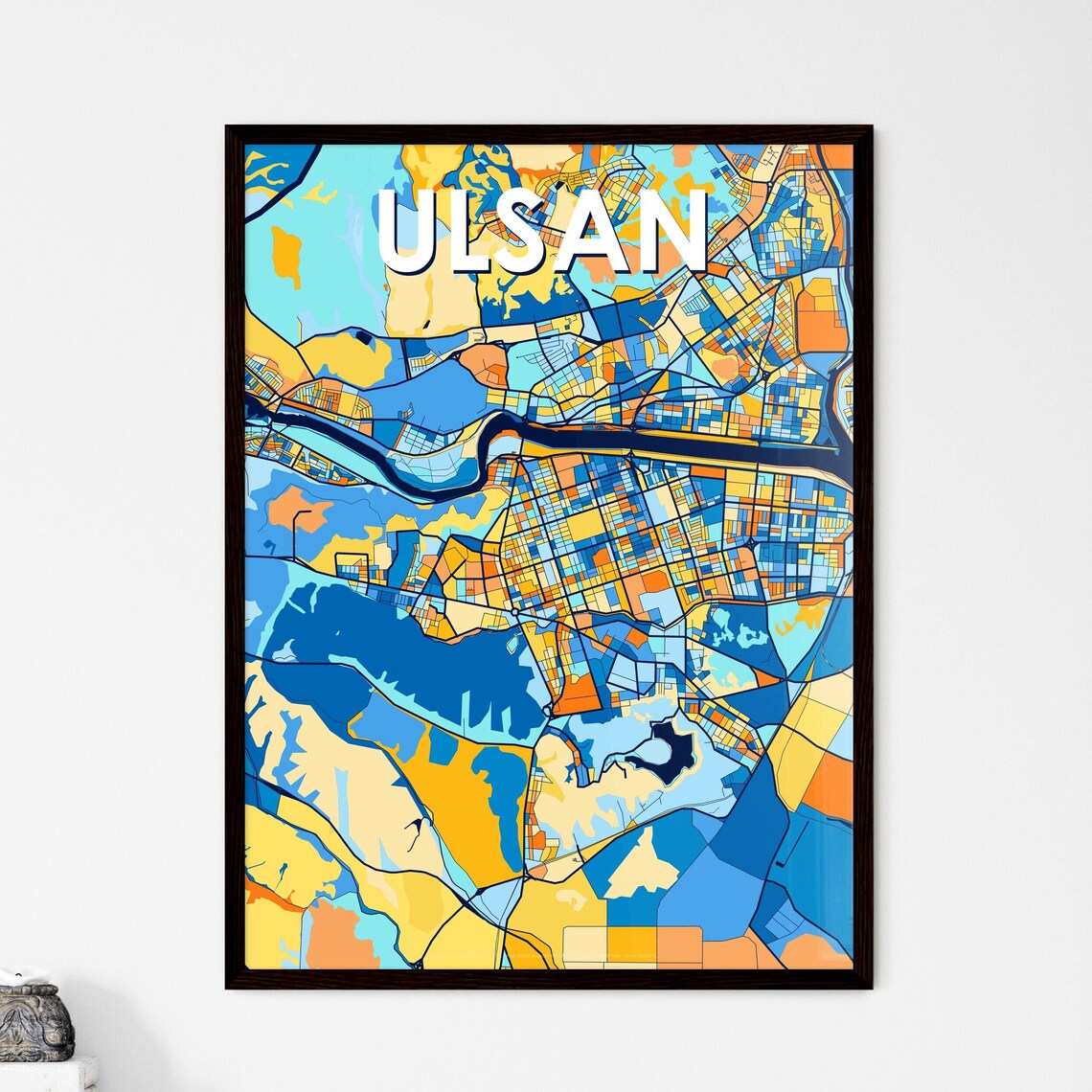 Ulsan South Korea Blue Orange City Map Poster Bold Modern Street Grid Art