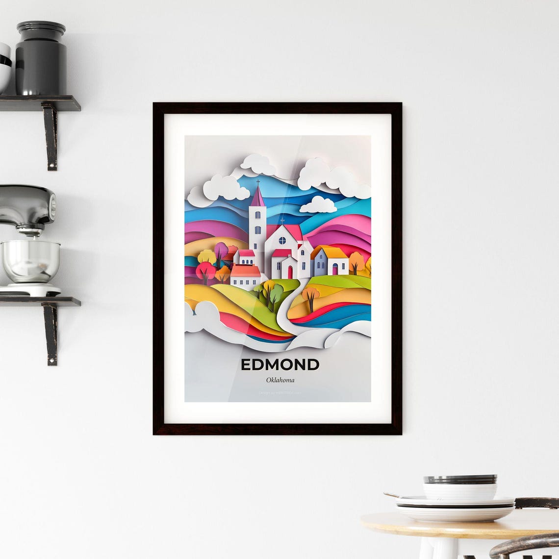 Edmond Oklahoma Colorful Paper Cut Church Rainbow Hills Poster - Image 2