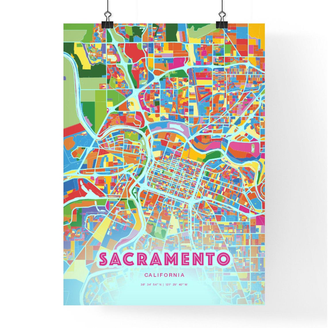 Sacramento California Customizable Colorful City Map Poster Wall Decor - Image 3