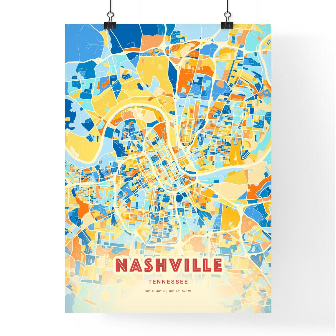 Nashville Tennessee Colorful City Map Art Coordinates Poster - Image 3