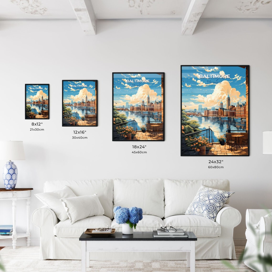 Baltimore Maryland Harbor View Balcony Skyline Travel Poster - Image 3