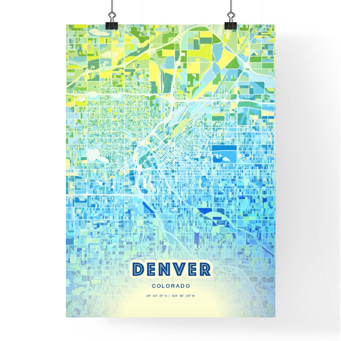 Denver Colorado Bluish Watercolor Modern Decorative City Map Art Poster - Image 3
