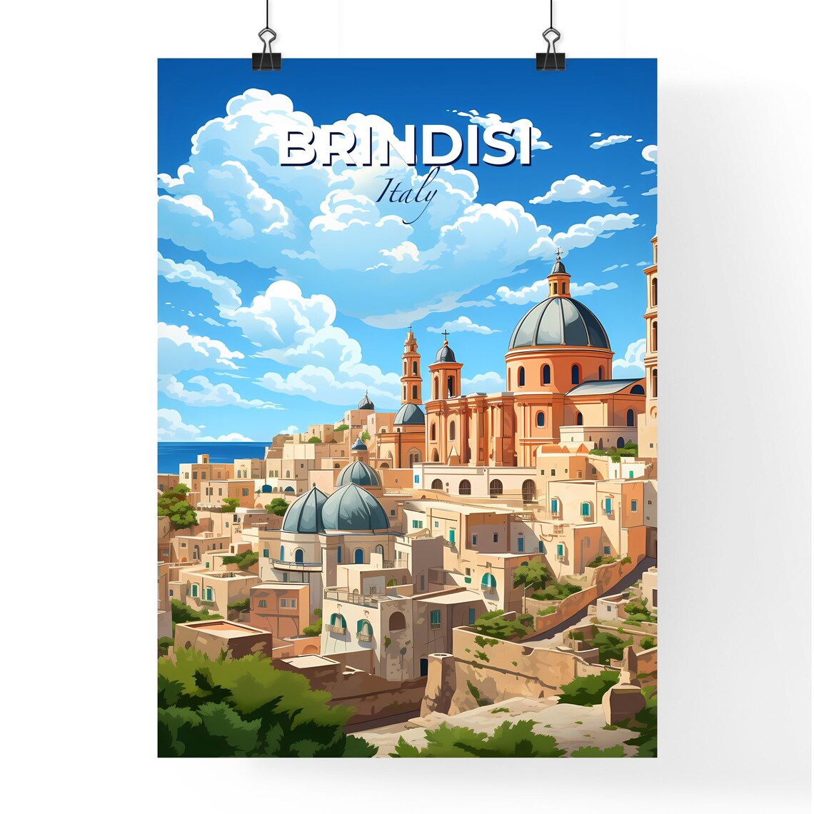 Brindisi Italy Seaside Domes Cathedral Towers Blue Sky Poster - Image 4