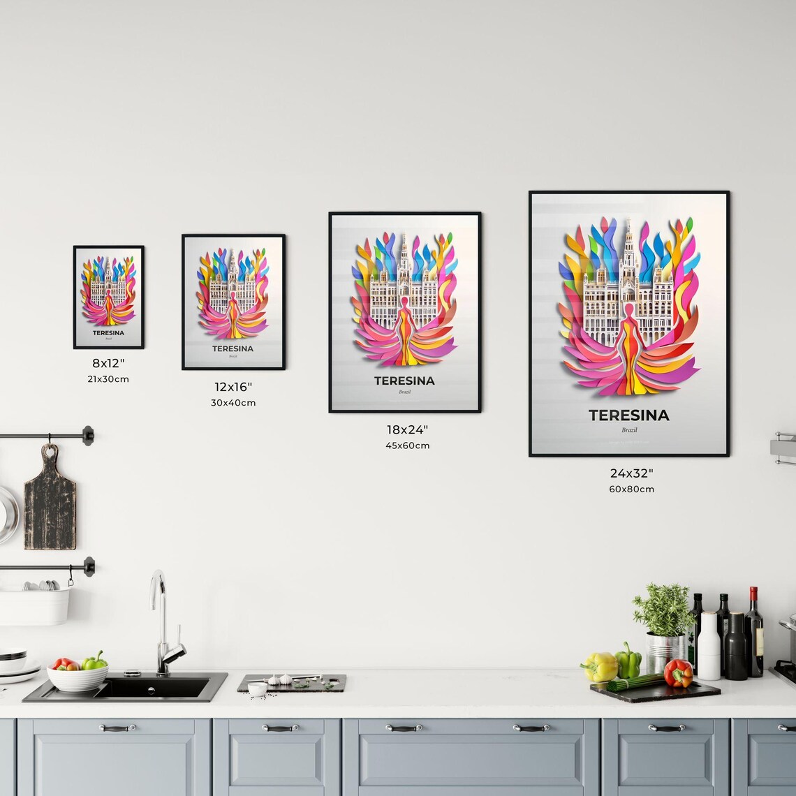 Teresina Brazil Cathedral Rainbow Colorful Paper Cut Art Poster - Image 3