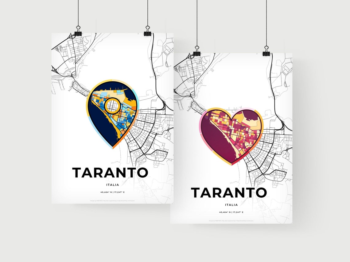 Taranto Italy Where It All Began Heart Map Coordinates Poster - Image 2