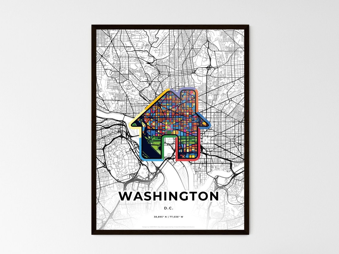 Washington DC Minimal Map Art With Colorful Heart Icon Poster - Image 3