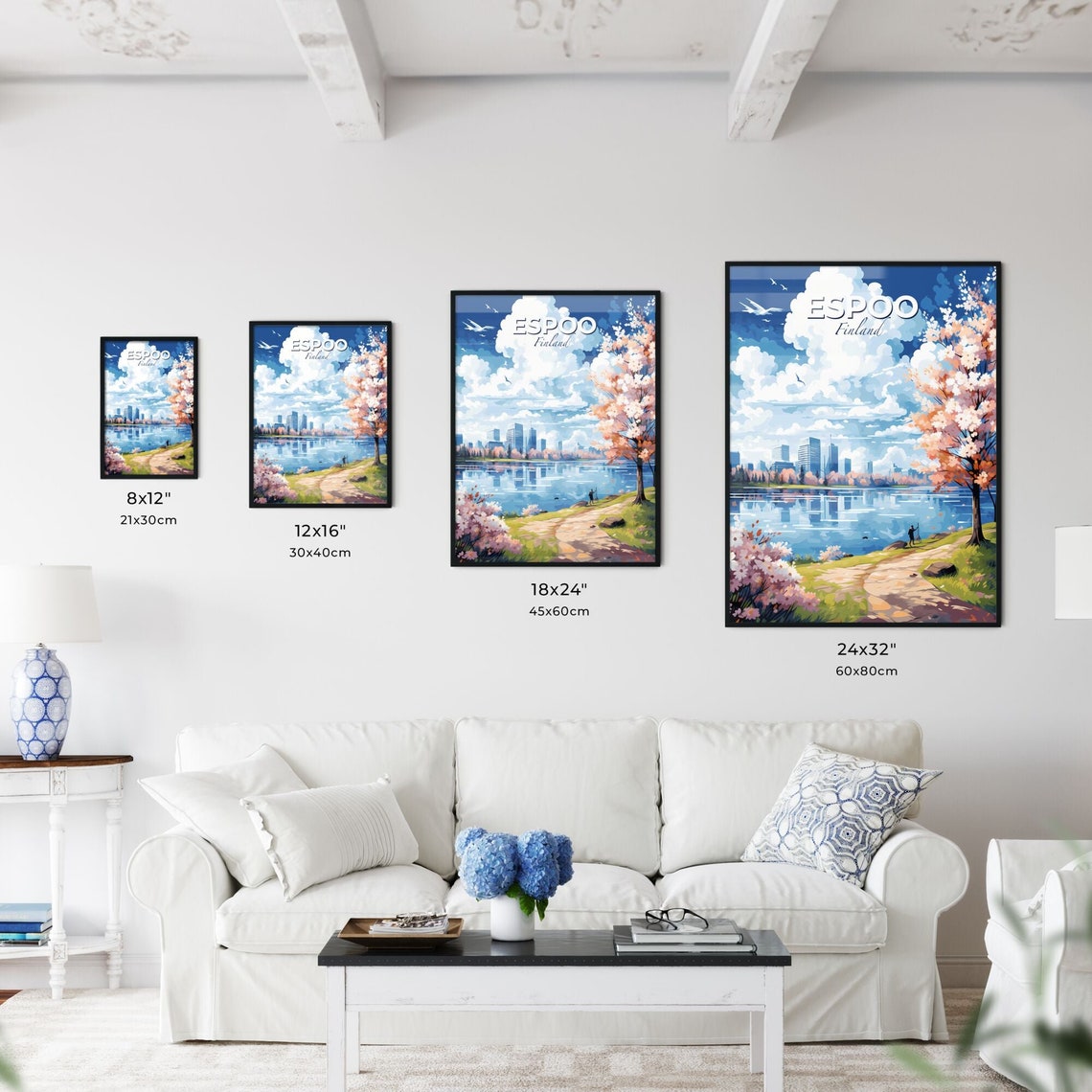 Espoo Finland Lakeside Cherry Blossom Spring Travel Poster Art - Image 3