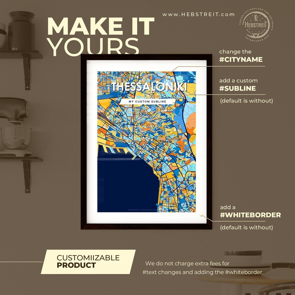 Thessaloniki Greece Vibrant Colorful Modern City Street Map Art Poster - Image 2