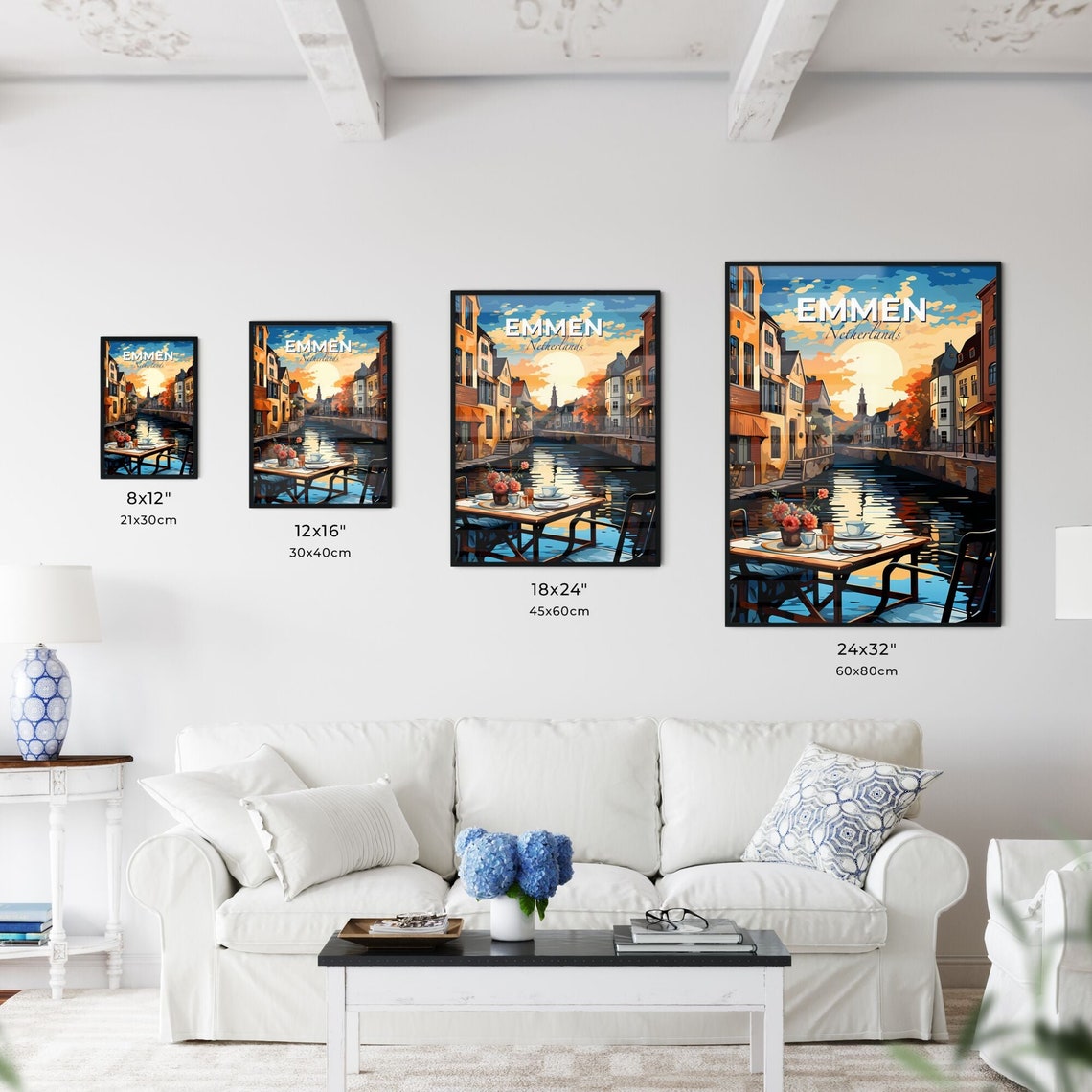 Emmen Netherlands Canal Cafe Sunset Historic Town Art Poster - Image 3