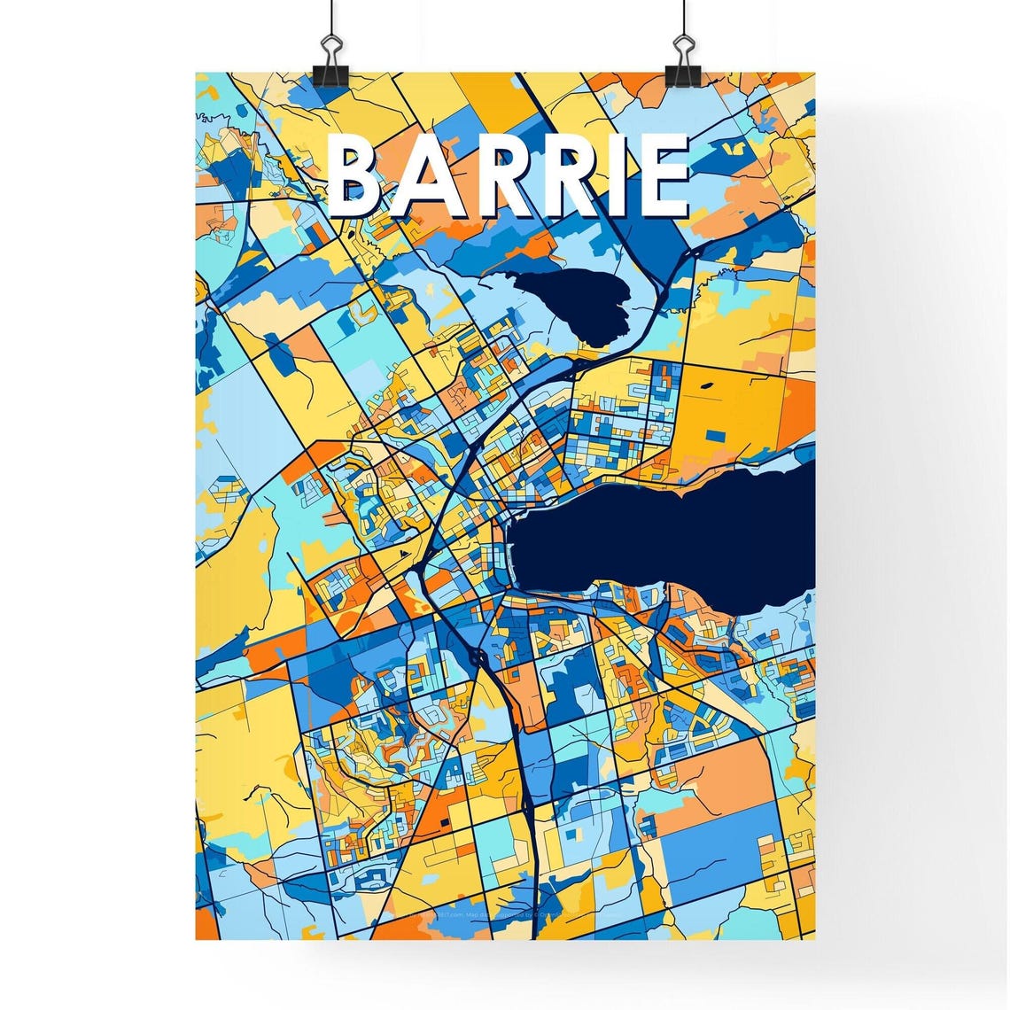 Barrie Canada Bold Colorful Vibrant City Street Map Art Poster - Image 4