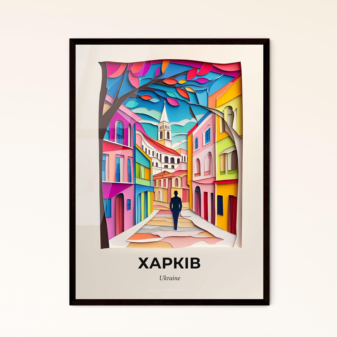 Kharkiv Ukraine 3D Paper Cut Colorful Street Church Art Poster