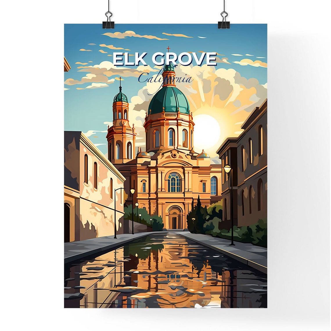 Elk Grove California A Building With A Blue Dome And Green Roof Travel Skylines Collection Customizable - Image 4
