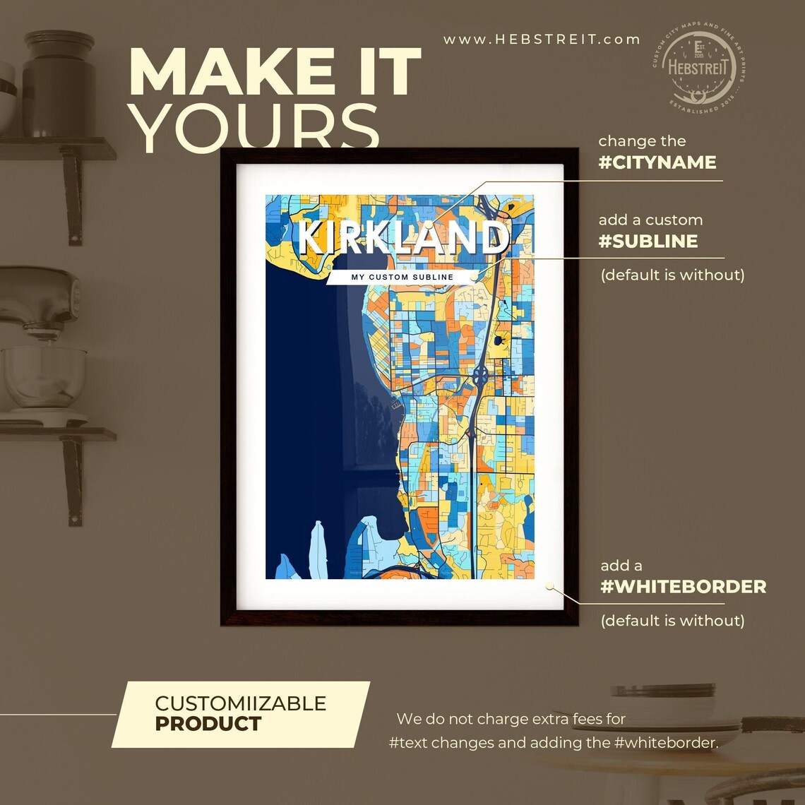 Kirkland Washington Vibrant Colorful Mosaic City Street Map Art Poster - Image 2