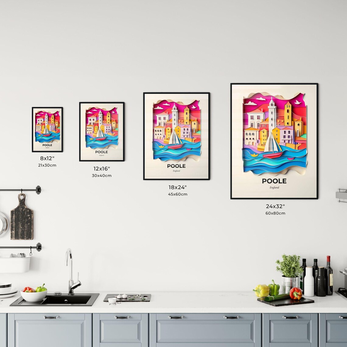 Poole England Sailboat Harbor Houses Paper Cut City Art Poster - Image 3