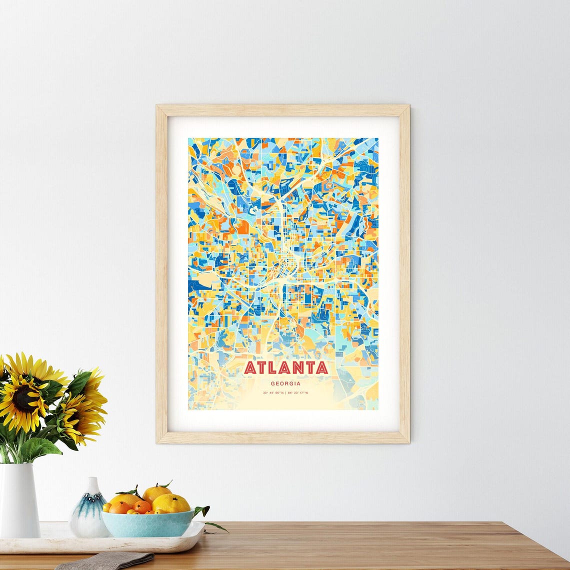 Historic Atlanta Georgia Vibrant Blue Orange City Map Art Poster - Image 2