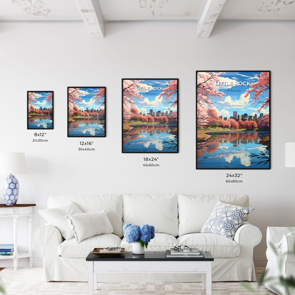 Little Rock Arkansas Lake Reflection Blossom Skyline Travel Poster - Image 3