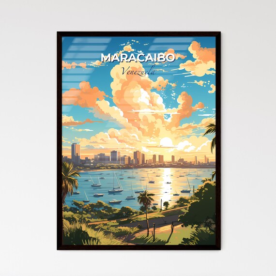 Maracaibo Venezuela Sunset Sailboats Vintage Travel Art Poster