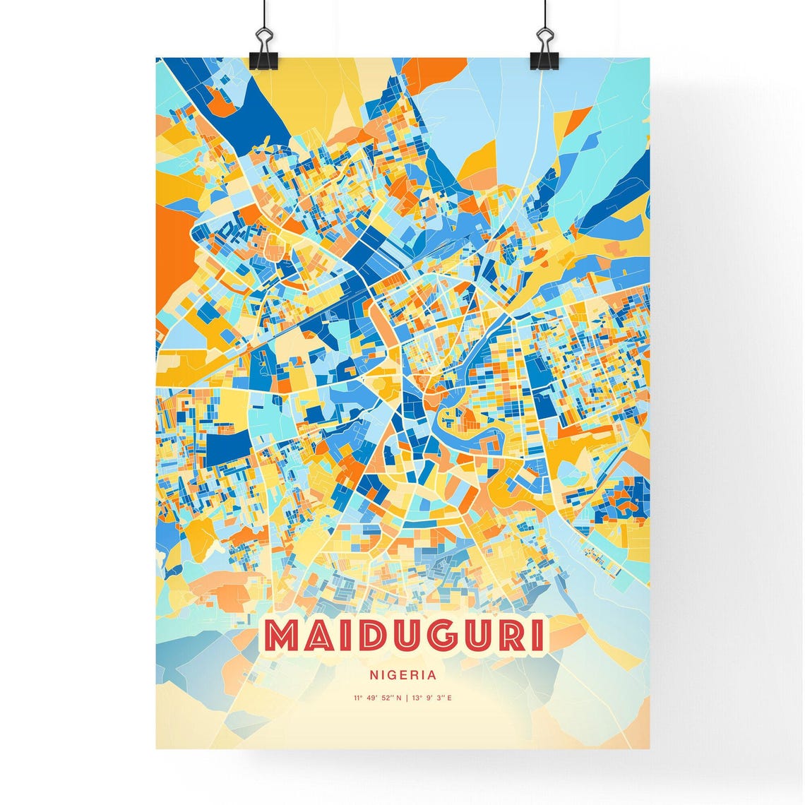 Maiduguri Nigeria City Map Abstract Blue Orange Modern Art Print - Image 3