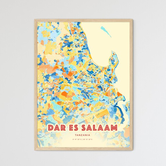 Dar Es Salaam Tanzania Blue Orange Modern City Map Art Poster