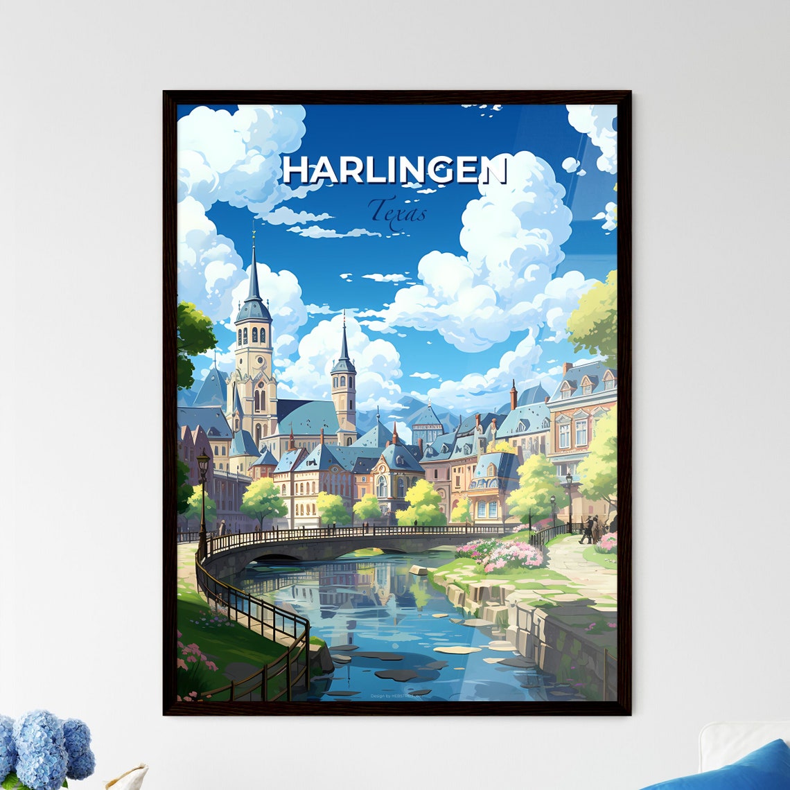 Harlingen Texas Old Town Cathedral River Stone Bridge Poster