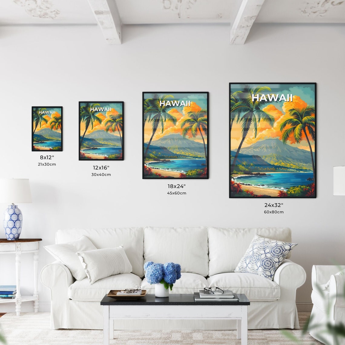 Hawaii Palm Beach Turquoise Bay Mountain Retro Travel Poster - Image 3