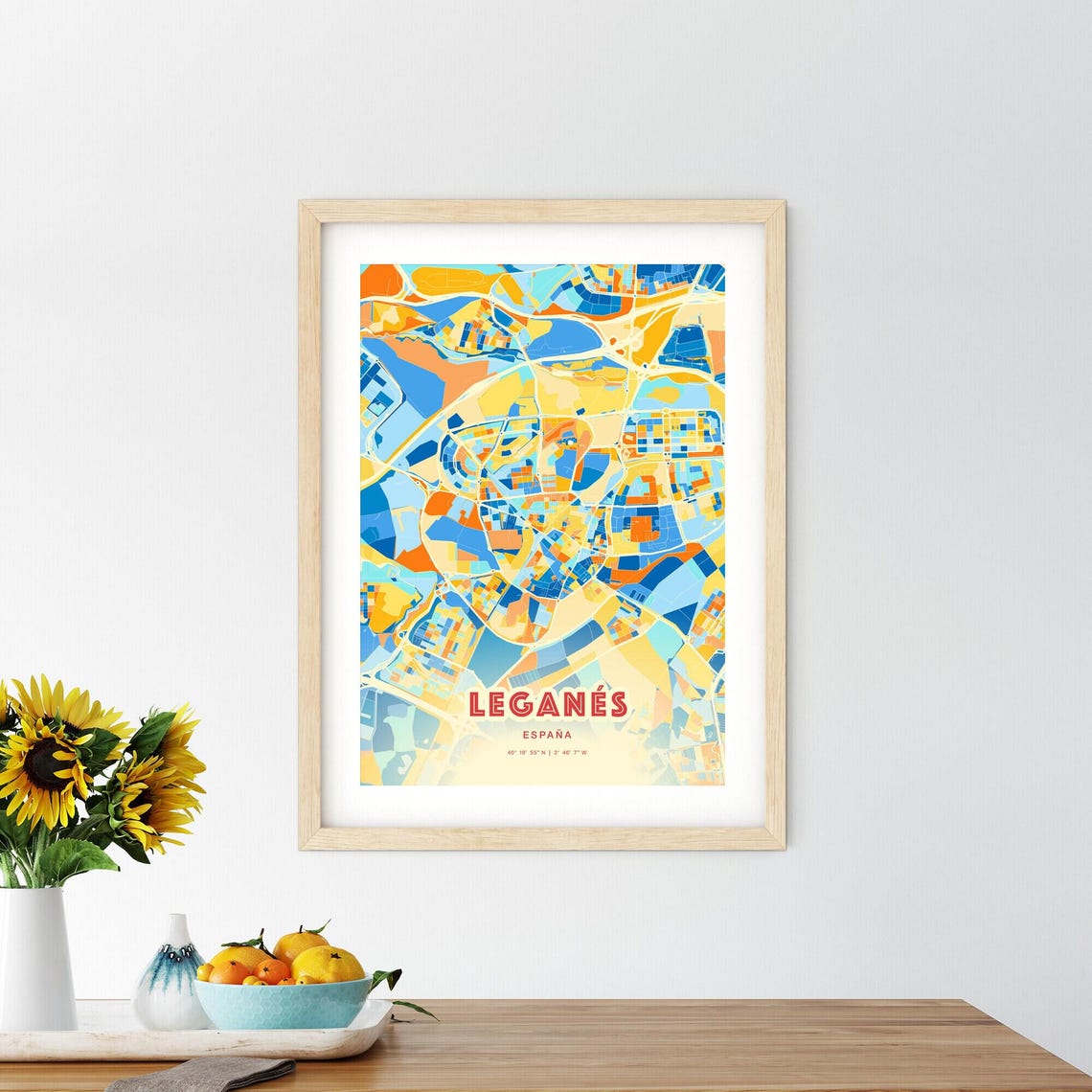Leganes Spain Modern Colorful Abstract City Map Blue Orange Poster - Image 2