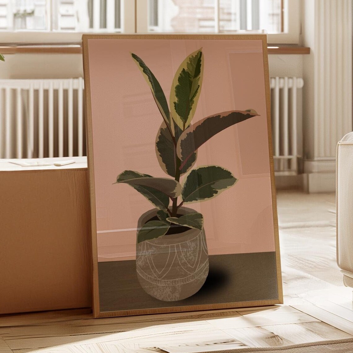 Rubber Plant Ficus Elastica Botanical Art Potted Houseplant Wall Print