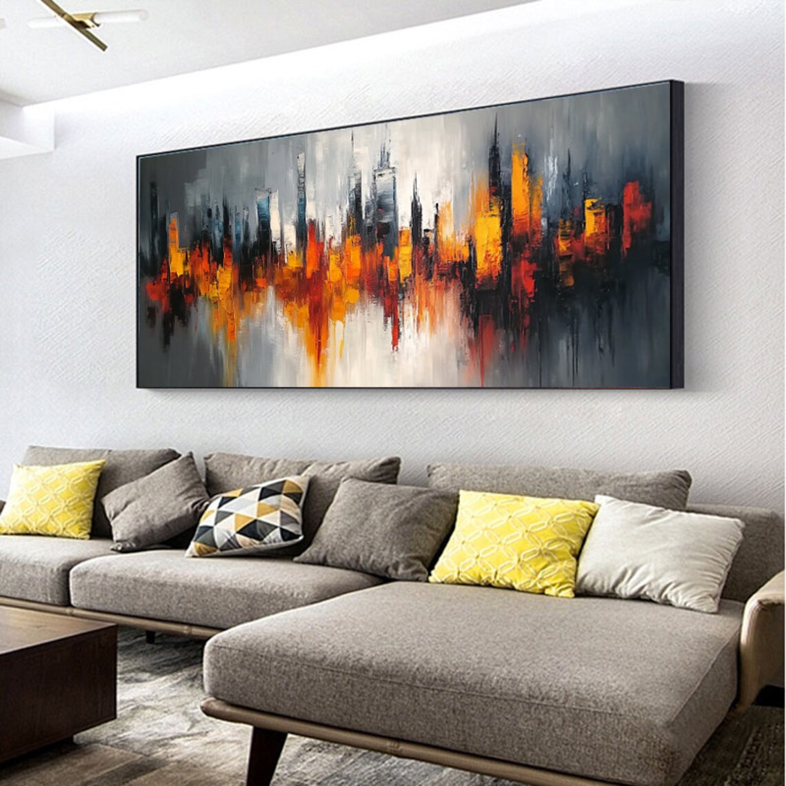 Fiery Glowing Orange City Skyline at Dusk Abstract Art Poster - Image 5