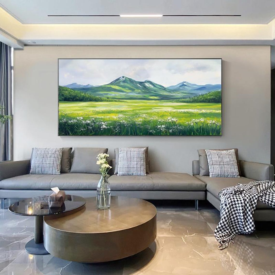 Serene Green Mountain Valley With Wildflower Meadow Landscape Poster - Image 2
