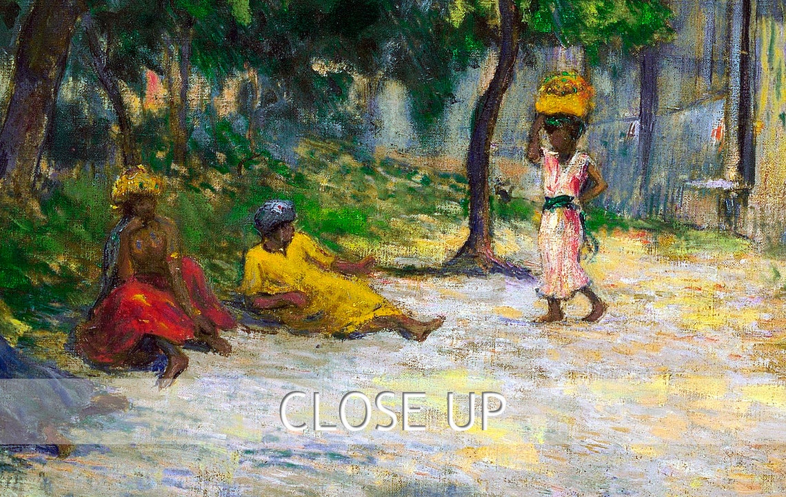 Tropical Village Street Huts Figures Post Impressionist Art Poster - Image 2