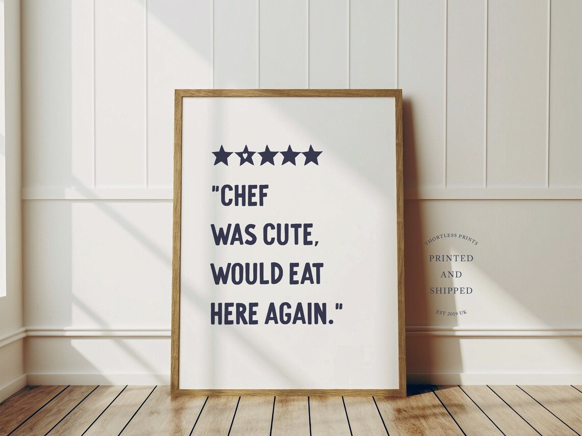 Chef Review Print Five Star Cute Kitchen Wall Art Funny Decor Home Poster Navy And White Unframed