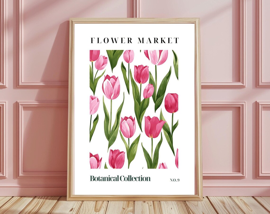 Flower Market Pink Tulips Watercolor Botanical Collection Poster