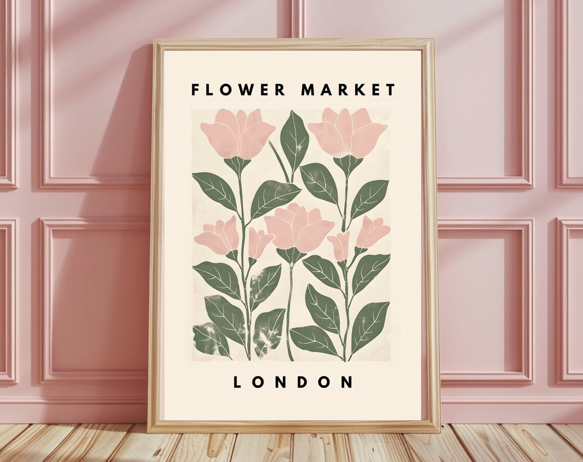 London Flower Market Pink Blossom Minimalist Botanical Poster