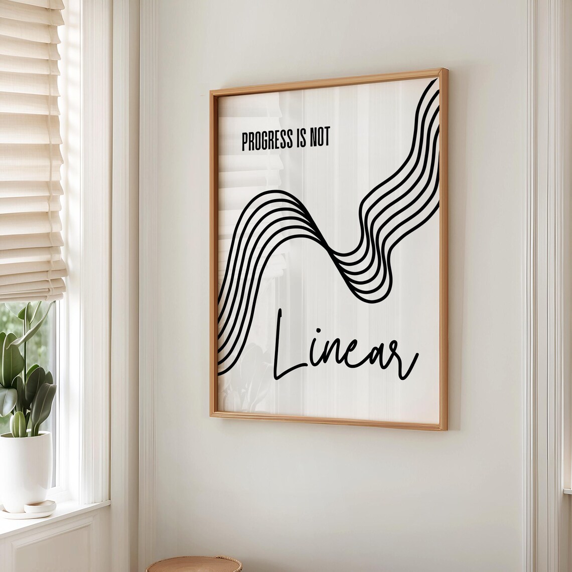 Progress Is Not Linear Minimalist Black White Wavy Line Quote Poster - Image 3