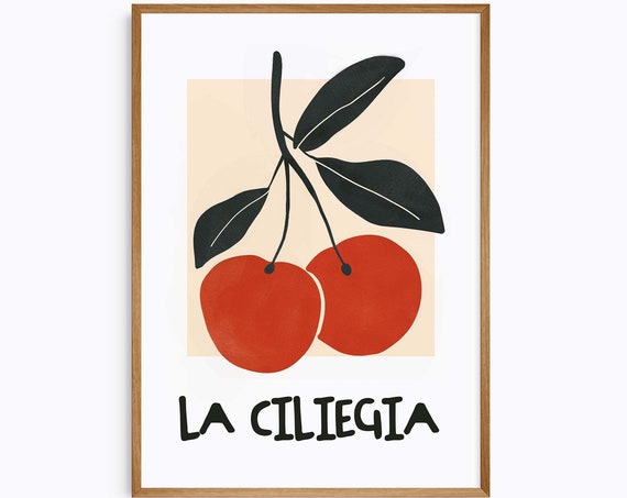 Cherry Print Kitchen Art Print Minimalist Wall Art Red Cherries Illustration Trendy Kitchen Decor Trendy Wall Art