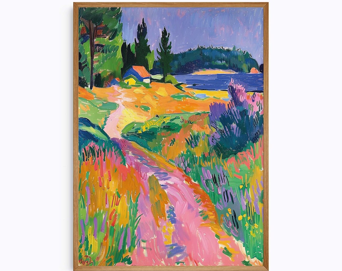 Colorful Coastal Path Painting Fauvist Meadow Seaside Art Poster